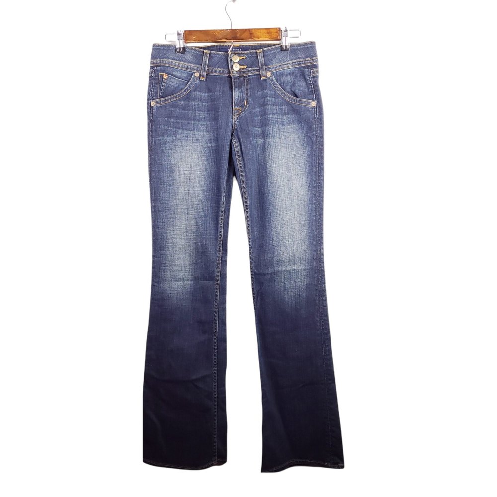 Hudson Button Flap Jeans Women's 28 Dark Wash Mid Rise Boot Cut 34" Inseam